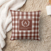 Brown Gingham Monogram Wappen Kissen (Decke)