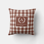 Brown Gingham Monogram Wappen Kissen (Rückseite)