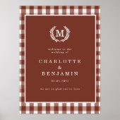 Brown Gingham Monogram Wappen Wedding Welcome Poster (Vorne)