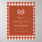 Brown Gingham Monogram Wappen Wedding Welcome Poster (Vorne)
