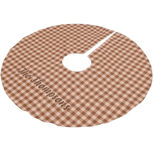 Brown Gingham / Plaid Pattern With Name Rustic Polyester Weihnachtsbaumdecke (Schrägansicht)
