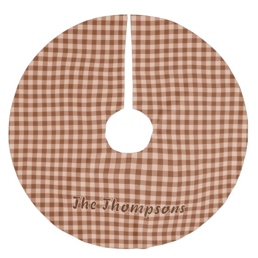 Brown Gingham / Plaid Pattern With Name Rustic Polyester Weihnachtsbaumdecke (Vorderseite)