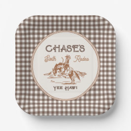 Brown Gingham Rodeo Party Paper Plates Pappteller