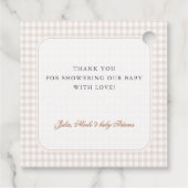 Brown Gingham Teddy Bear Neutral Baby Shower Paper Geschenkanhänger (Rückseite)