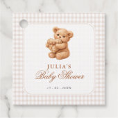 Brown Gingham Teddy Bear Neutral Baby Shower Paper Geschenkanhänger (Vorderseite)