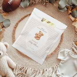 Brown Gingham Teddy Bear Neutral Baby Shower Paper Geschenktütchen