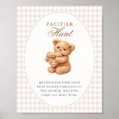 Brown Gingham Teddy Bear Neutral Baby Shower Paper Poster (Vorne)