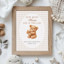 Brown Gingham Teddy Bear Neutral Baby Shower Paper Poster