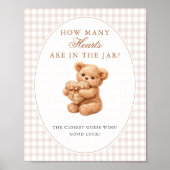 Brown Gingham Teddy Bear Neutral Baby Shower Paper Poster (Vorne)