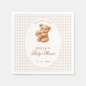 Brown Gingham Teddy Bear Neutral Baby Shower Paper Serviette (Vorderseite)