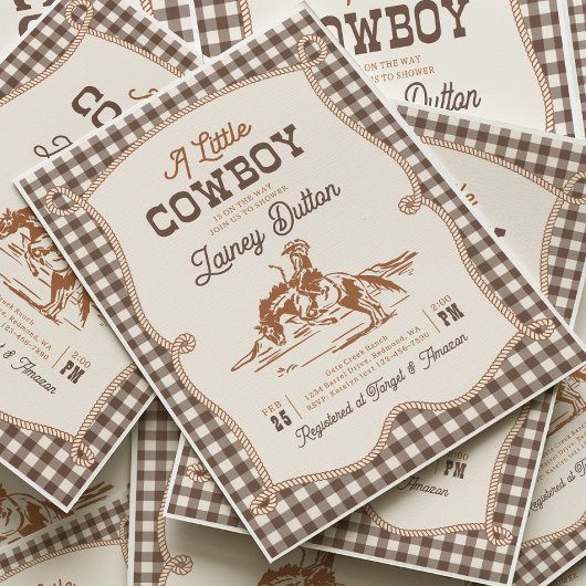 Brown Gingham Western Baby Shower Invitation Einladung