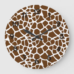 Brown Giraffe Print Große Wanduhr