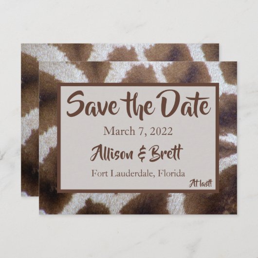 Brown Giraffe Save the Date Card (Vorne/Hinten)