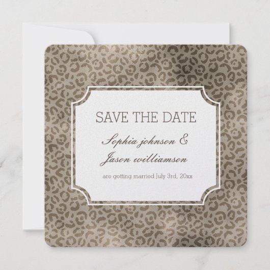 Brown Glam Leopard Print Save the Date Einladung (Vorderseite)