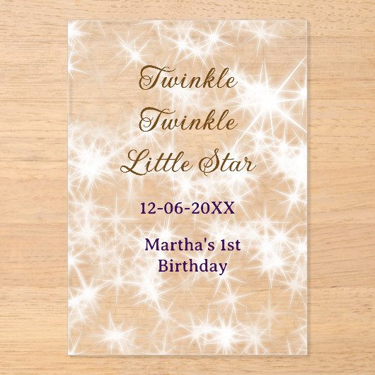 Brown glitter twinkle twinkle little star birthday acryleinladungen (Vorderseite)