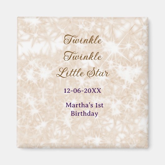 Brown glitter twinkle twinkle little star birthday magnet (Vorne)