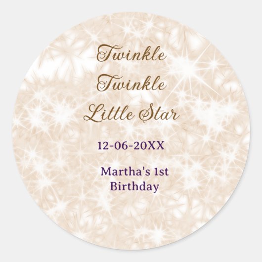 Brown glitter twinkle twinkle little star birthday runder aufkleber (Vorderseite)