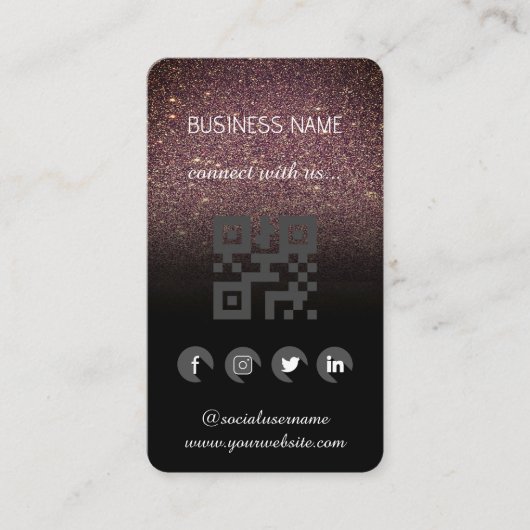 Brown Glitzer - Social Media QR Code Business Card Visitenkarte (Vorderseite)