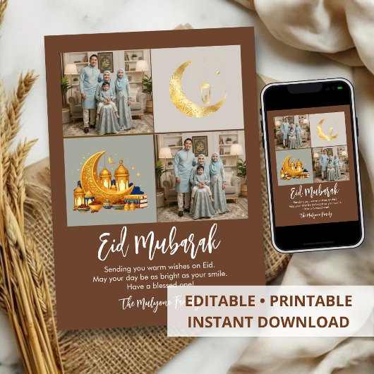 Brown Gold 2 Photo Grid Eid Mubarak Family Photo Feiertagskarte