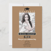 Brown Gold Black Abschluss Foto Party Einladung (Vorderseite)