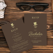 Brown Gold Chic Funny Gentleman Bachelor Luncheon RSVP Karte