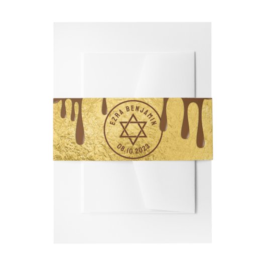 Brown Gold Chocolate Bat Mitzvah oder Bar Mitzvah Einladungsbanderole (Vorderseite Beispiel)