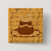 Brown Gold Coffee Cup Art on Script Hintergrund Button (Vorderseite)