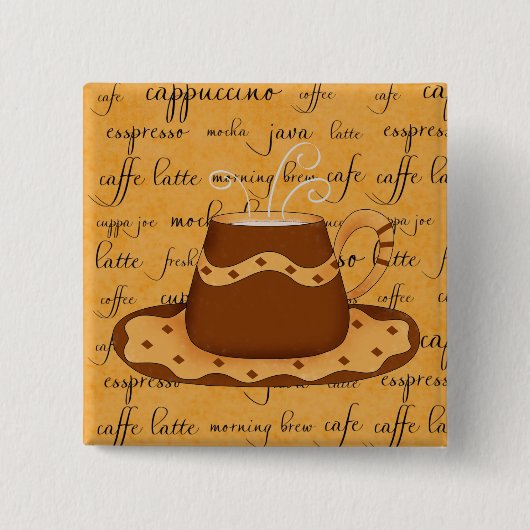 Brown Gold Coffee Cup Art on Script Hintergrund Button (Vorderseite)