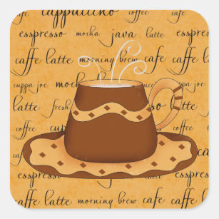 Brown Gold Coffee Cup Art on Script Hintergrund Quadratischer Aufkleber