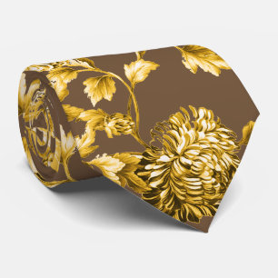 Brown & Gold Dahlias Floral Wedding Krawatte