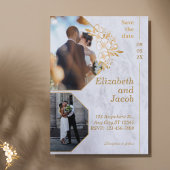 Brown Gold Floral Foto Save the Date Einladung