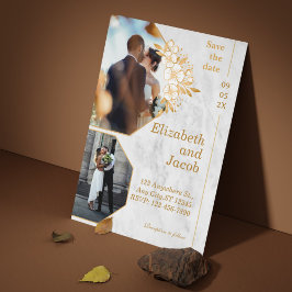 Brown Gold Floral Foto Save the Date Einladung