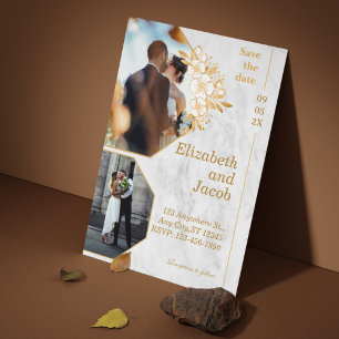 Brown Gold Floral Foto Save the Date Einladung