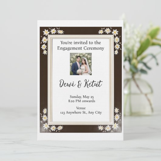 Brown & Gold Frame Wedding Engagement Einladung (Stehend Vorderseite)