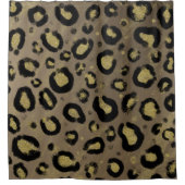 Brown Gold Glitzer & Black Leopard Cheetah Print Duschvorhang (Vorderseite)