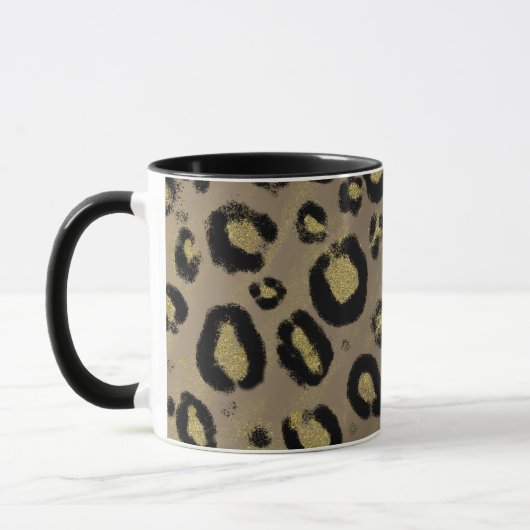 Brown Gold Glitzer & Black Leopard Cheetah Print Tasse (Links)
