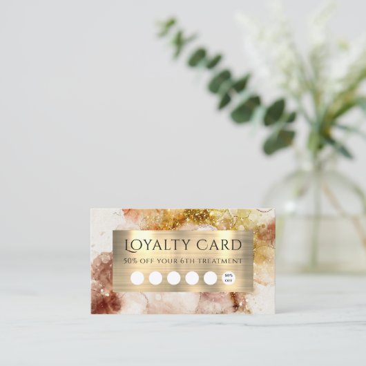Brown Gold Glitzer Watercolor Loyalty Card Visitenkarte (Stehend Vorderseite)