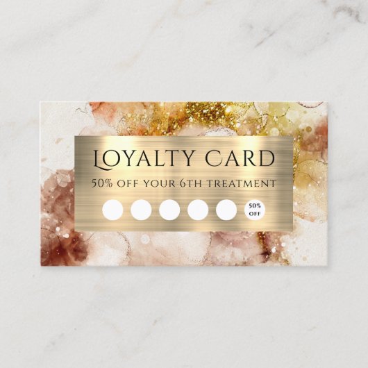 Brown Gold Glitzer Watercolor Loyalty Card Visitenkarte (Vorderseite)