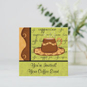 Brown Gold Green Checkerboard Kaffee Cup Art Einladung (Stehend Vorderseite)