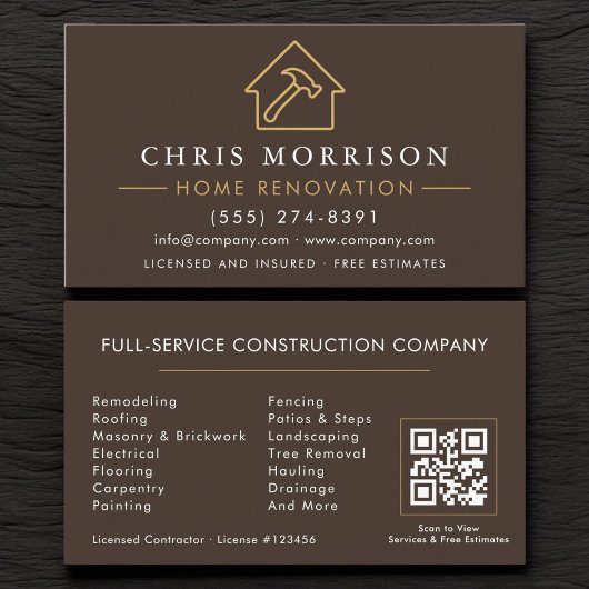 Brown Gold Home Renovation Repair QR Code Visitenkarte
