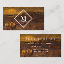 Brown Gold Rust Metallic Texture Monogram Initial Visitenkarte
