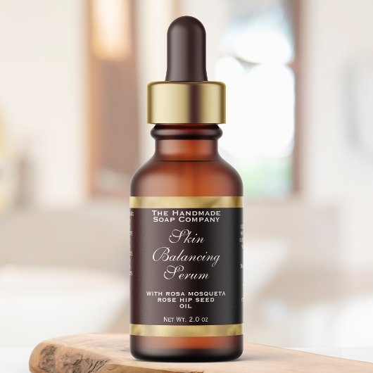 Brown & Gold Small Cosmetics Dropper Bottle Label  Adressaufkleber