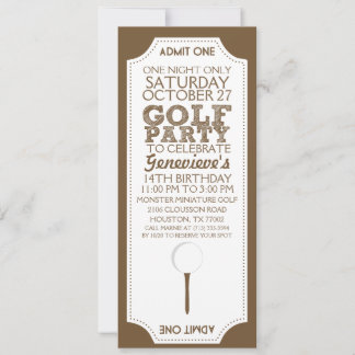 Brown Golf Ticket Golf Geburtstagsparty Einladung