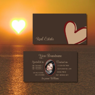 Brown Gorgeous Red Beige Heart Modern mit Foto Visitenkarte