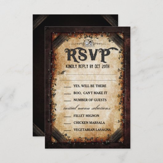 Brown Gothic Halloween Skeleton Matching MENU UAWG Einladung (Vorne/Hinten)