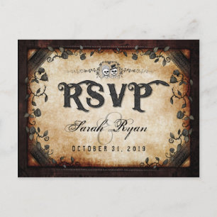 Brown Gothic Halloween Skeleton Matching MENU UAWG Einladungspostkarte