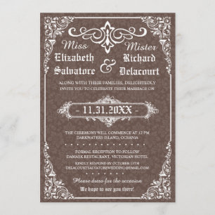 Brown Gothic Viktorianisch Damask Wedding Invites Einladung