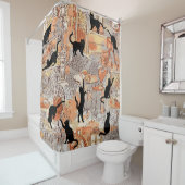 Brown Gray French Cat Paris Café Dusche Vorhang (Beispiel)