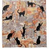 Brown Gray French Cat Paris Café Dusche Vorhang (Vorderseite)