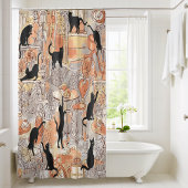 Brown Gray French Cat Paris Café Dusche Vorhang